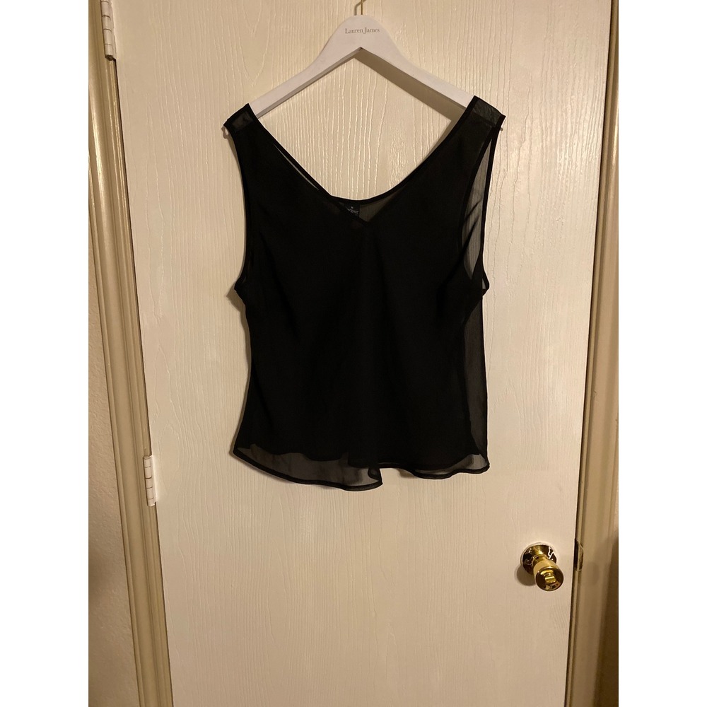 Black Sheer V-Neck Sleeveless Blouse Top 1X 0435